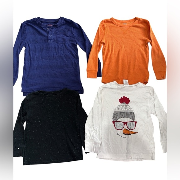 Lot of 4T/4 toddler boy long sleeve shirts waffle knit winter snowman basic - Picture 1 of 5